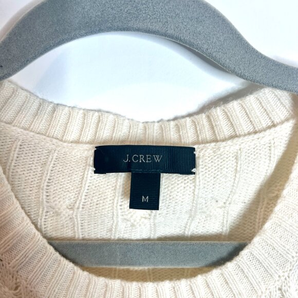 J. Crew Cream Cable Knit Wool Blend Crew Neck Lightweight Preppy Minimalist M - Picture 2 of 5